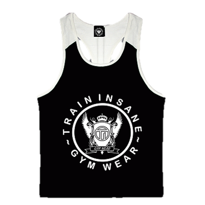 TI Fitness Stringer Vest Black & White, White Logo